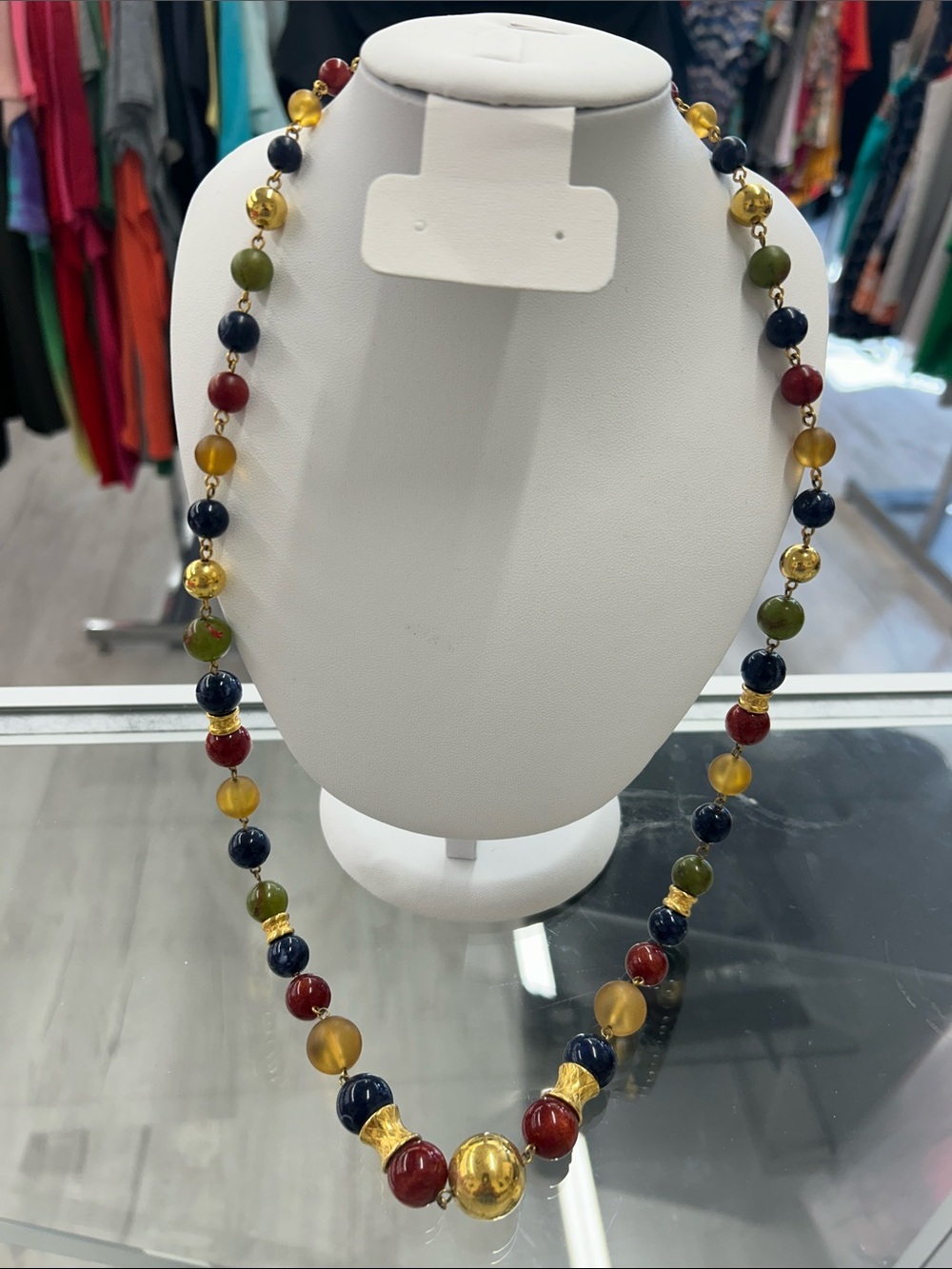 Vintage Multicolor Beaded Necklace with Gold Accents